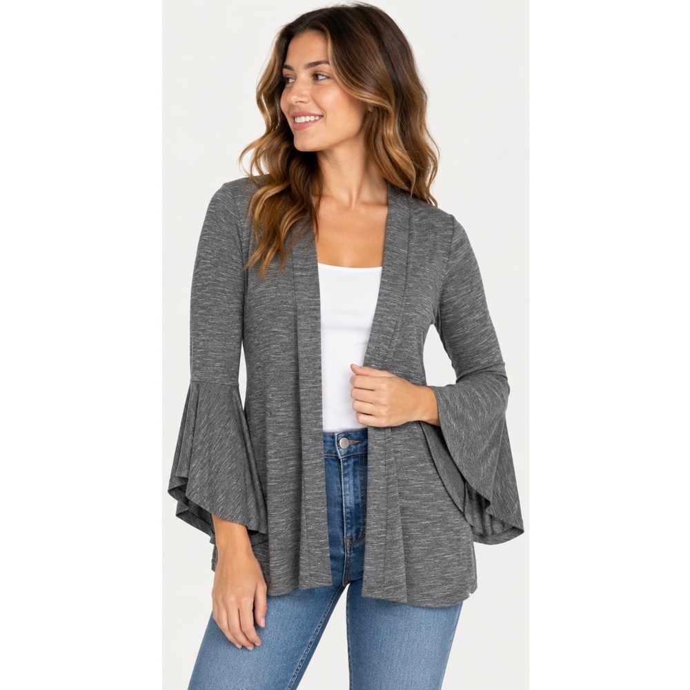 LC Lauren Conrad Cardigan Womens XS Gray Bell Sleeve Open Front Longline Boho